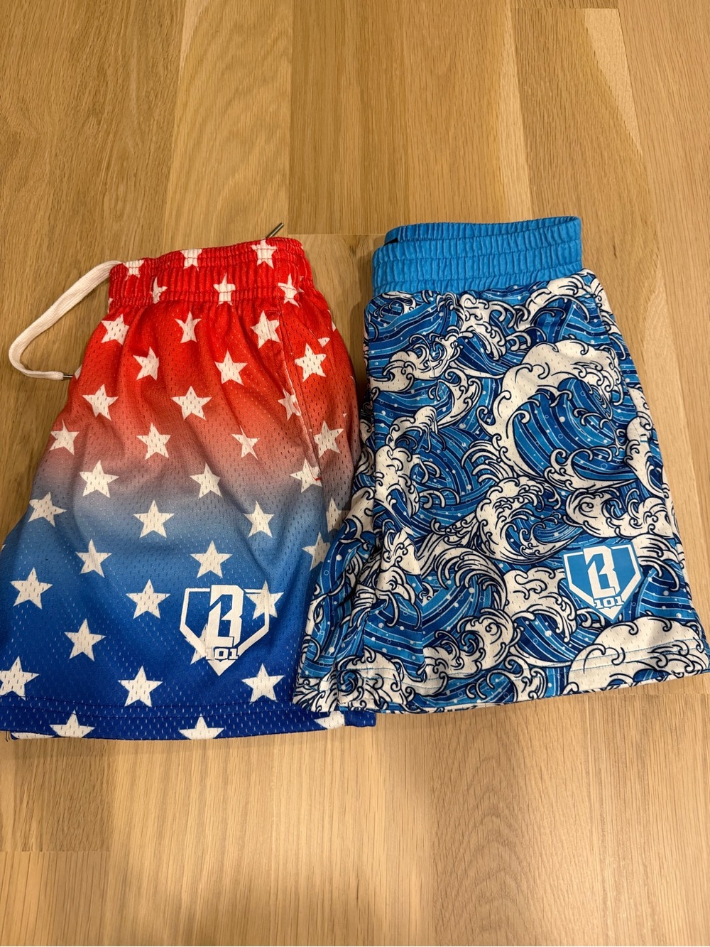 Baseball Boys' Printed Athletic Shorts - Red/Blue Stars & Blue Wave Patterns